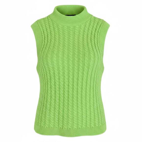Nasty Gal Sweaters - Nasty Gal Lime Green Cable Knit Sweater Vest Mock Neck Soft Girl Preppy Size M